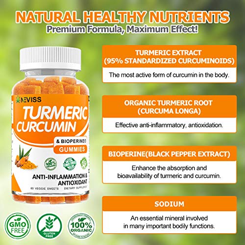 (2 Pack) Turmeric Curcumin Gummies with Bioperine Organic Antiinflammatory Supplement