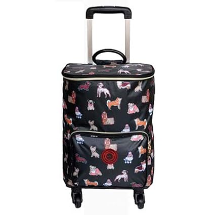 YGUOZ Floral Klappbar Einkaufswagen mit Kühlfach, Einkaufsroller mit 4 Räder, Einkaufstrolley Leichtem (24L),Dog