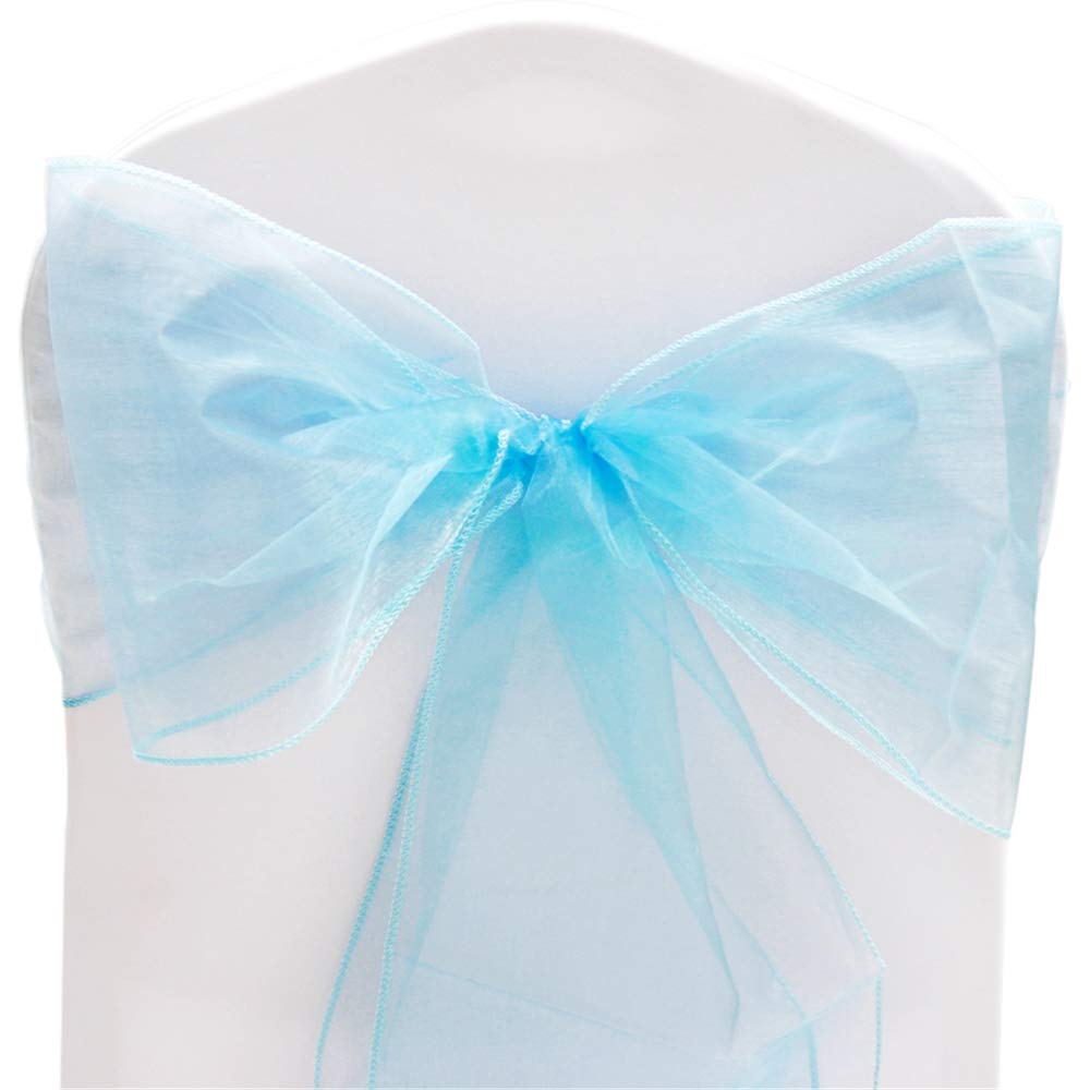 Time to Sparkle Pack of 50 Organza Sashes 22x280cm/9x110inch Wider Sash Fuller Bows Chair Cover Bows Sash for Wedding Party Birthday Decoration - Ocean Blue