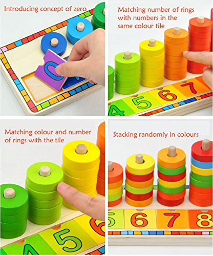Toys of Wood Oxford Wooden Stacking Rings Sorting Toy Counting Game with 45 Rings - Counting Ring Stacker for 3 Year Old Suitable for Montessori Learning - Thumbnail 3