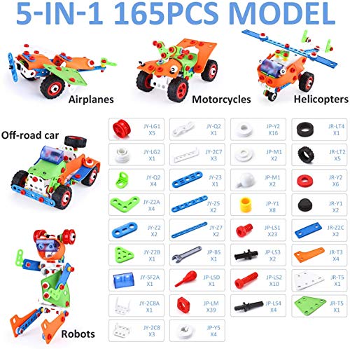 LUKAT STEM Toys, 165 Piece Learning Toys, Educational Construction Engineering Building Toys Set Gift for Ages 5 6 7 8 9+ Year Old Boys & Girls