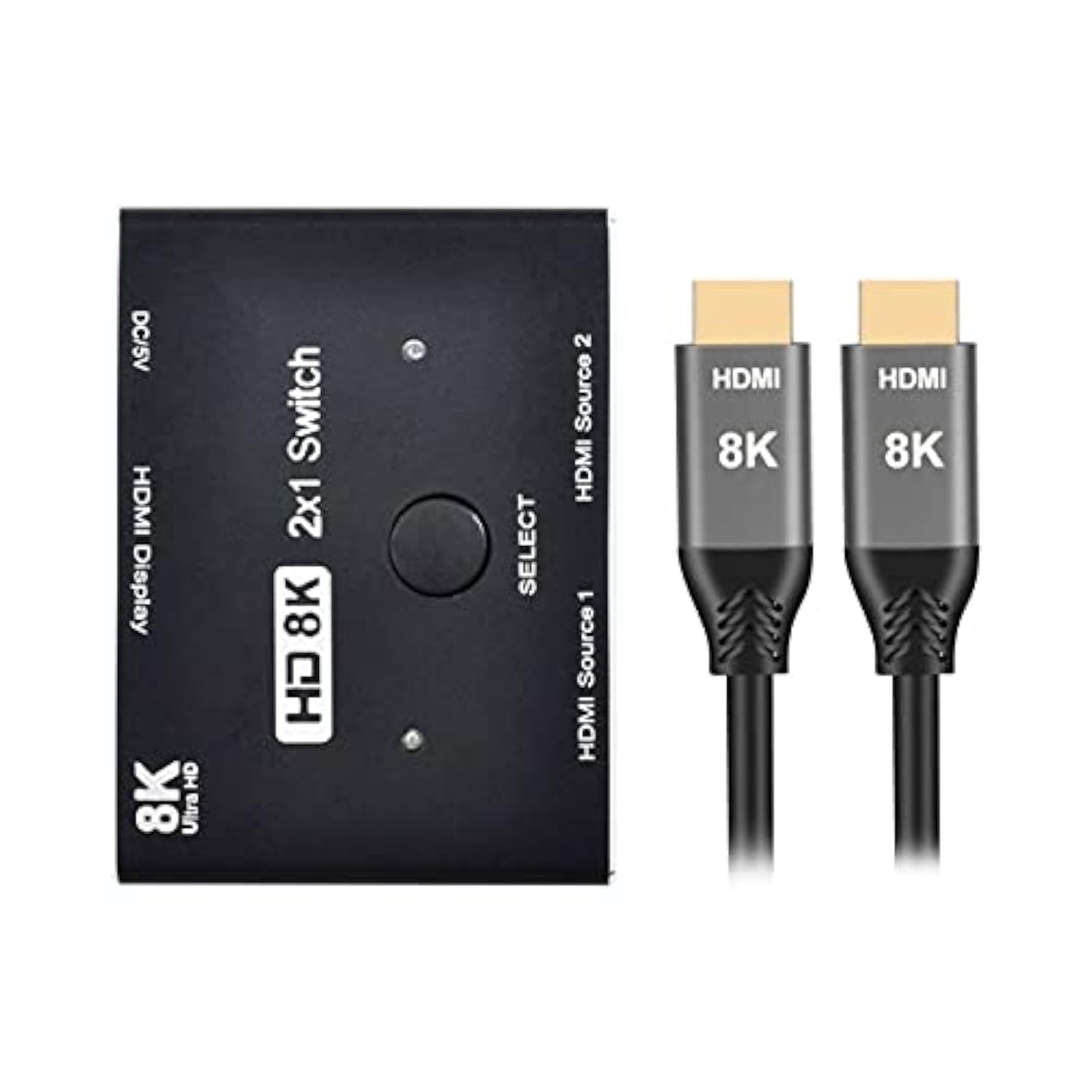 NFHK 8K@60hz HDMI-Compatible 2.1 Switch & 3 Cables 2-IN-1-OUT Hub Support HDCP SST Extended 4K@60hz