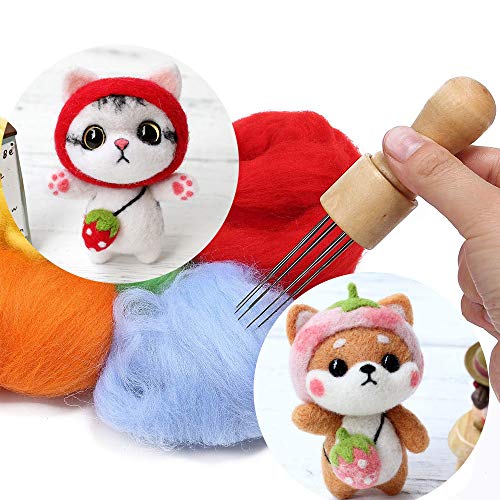 Felting Needle with Eight Needles Tool DIY 8 Felting Needles Tool Craft Wool Felt Stitch Punch Tool with Solid Wood Handle Felting