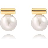 18K Gold Love Knot Stud Earrings for Women Statement Button Pearl Stud Earrings Minimalist Cute Small Post Earring