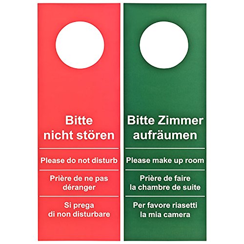 Pack of 100 Door Signs Hotel Bitte nicht stören - Zimmer aufräumen Red/Green (Large Design - 28 cm Long)
