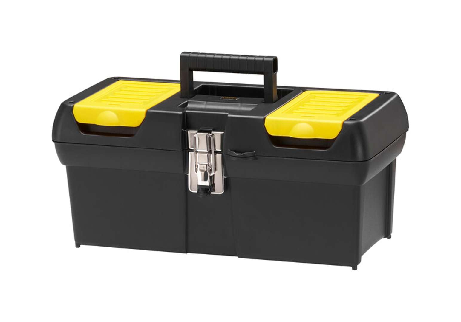 STANLEY Toolbox with Metal Latch, 2 Lid Organisers for Small Parts, Portable Tote Tray for Tools, 16 inch, 1-92-065
