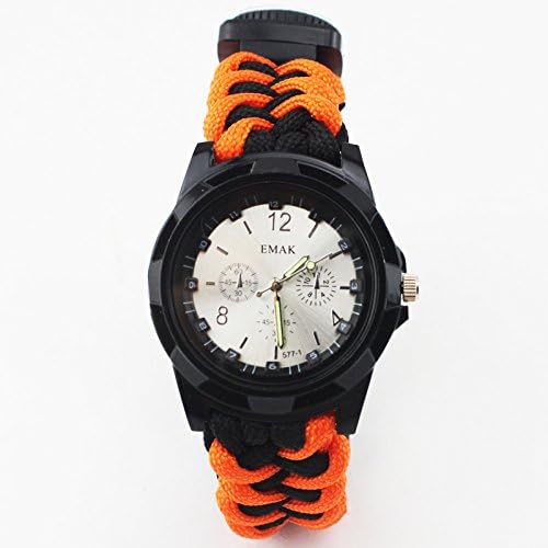 IP3 Waterproof Survival Paracord Watch With Compass Flint Fire Starter Scraper Whistle