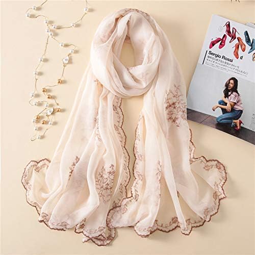 DDFSG Women Lace Silk Scarf Embroidery Long Shawl Elegant Foulard Head Scarf Beach Wrap New