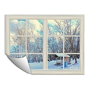 Wall Paper Small Wall Mural Snowscape Out of The Window Wall Art Removable Wall Decoration for Bedroom Living Room - 24x32 inches
