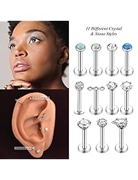 BodyJ4You 16-26PC Tragus Labret Stud Set 16G Nose Helix Monroe Cartilage Spike Acero Bioflex Retainer