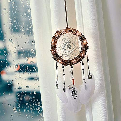 Lookathot Dream Catchers Wind Chimes Handmade Dreamcatcher Feather with Light for Home Wall Hanging Wedding Decorations Car Ornament Craft Gift Bag Package (Style8(Alloy with Light))