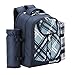 VonShef - 4 Person Blue Tartan Picnic Backpack Bag with Cooler Compartment, Detachable Bottle/Wine Holder, Fleece Blanket, Flatware and Plates