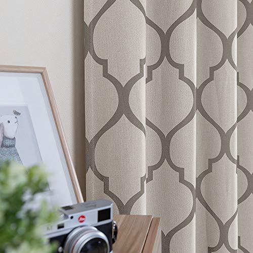 jinchan Linen Textured Curtains Moroccan Tile Printed Curtain Panels ...