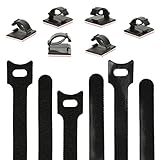 Cable Clips and Ties 100 Count - Adhesive Wire Clamps Fasten Cable Ties Organizer 6 inch Straps with Hook and Loop Wrap Cord Management Drop for Office, Home
