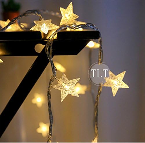 TLT 20 LED Star Shape Metal String Lights Warm Battery Operated on 6.5ft/2m Led Ball Fairy Starry Light for Garden Party Stars Christmas New Year Indoor and Outdoor LED063W