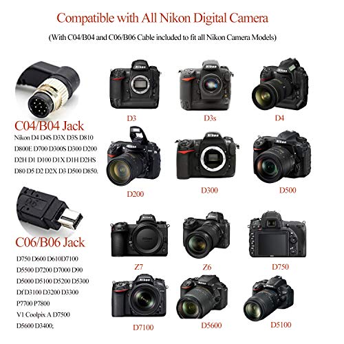 ENEGON Wireless Remote Shutter Release Control Timer with Cord for Nikon D7000 D7100 D7200 D5100 D3100 D750 D850 D810 D700 D500 D3 D4 D5 D4s N90s and More Nikon Cameras