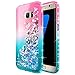 Galaxy S7 Edge Case, NageBee Glitter Liquid Bling Floating Quicksand Waterfall Sparkle Diamond Women Kids Girls Cute Case w/[Full Cover Soft Screen Protector] for Samsung Galaxy S7 Edge -Pink/Aqua