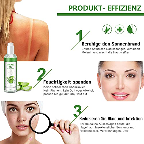 CUSMAY Aloe Vera Gel – Natural Aloe Vera Gel for Face, Body, Hands and Hair Moisturizing and Soothing – for Acne and Sunburn, 250 ml