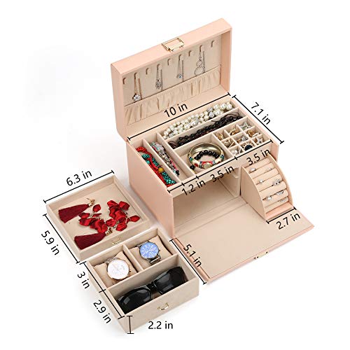 FEISCON Jewelry Box Organizer Watch Case Large Jewelry Holder Eyeglass Sunglasses Storage Box