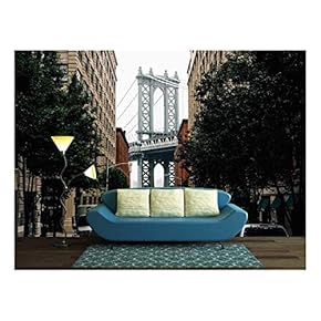 Street Between Buildings with The Grand Bridge in The Background - Removable Wall Mural | Self-Adhesive Large Wallpaper - 66x96 inches