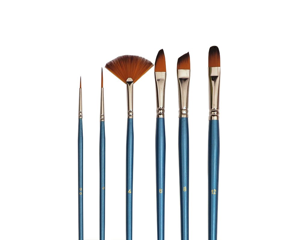 Repino 6 Artist Brush Set: Cat Tongue, Fan, Angled, Rounded Brushes for Acrylic & Watercolour Painting