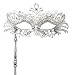 Coxeer Masquerade Mask on Stick Halloween Mask Metal Laser Cut Venetian Mask