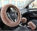 Valleycomfy Winter Warm Faux Wool Steering Wheel Cover with Handbrake Cover Gear Shift Cover Set Universal 15 Inch 1 Set 3 Pcs, Cameo Brown