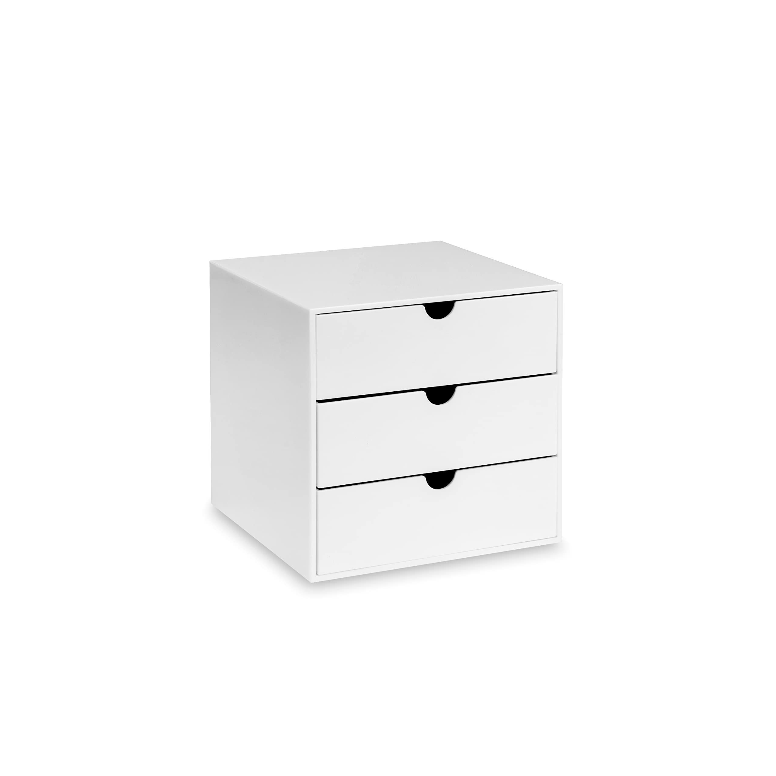OSCO White Hi-Gloss ABS Plastic Cube – 3 Drawers, Stackable Compact Organiser for Small Item Storage, Makeup and Jewellery – Not A4 Size – 16.5 x 16.5 x 16.5 cm (6.5 x 6.5 x 6.5 Inch)