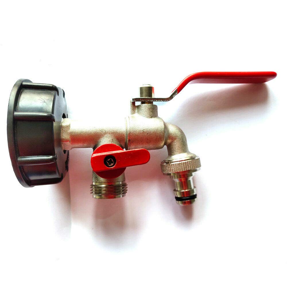 BE-Tool IBC Tank Adapter, Dual-Head IBC Tote Tank Drain Adapter S60X6 to Brass Garden Tap with 3/4" Hose Fitting Oil Fuel Water