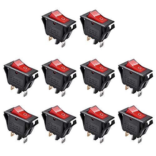 AutoEC On Off Rocker Switch, 10Pcs AC 15A/250V 20A/125V 3 Pin Mini SPST Toggle Switch, Use for Car Auto Boat Household Appliances