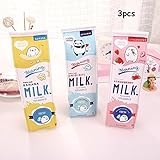 King&Pig 3pcs Creative School Pencil Cases Cute Animals Fruits Milk Box Pen Bag Kawaii Stationery Office School Supplies Stationery (milk)