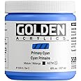 Heavy Body Acrylics by GOLDEN, Primary Cyan, 8 fl. oz. Jar, Professional Acrylic Paint, Opaque