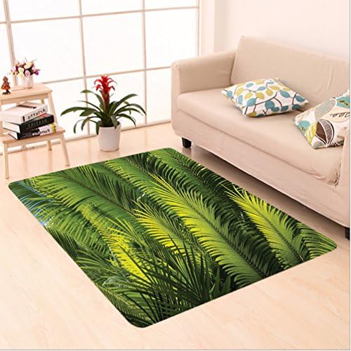Nalahome Custom carpet ree Decor Plam Tree Foliage Tropical Plant Leaves Forest Theme Exotic Natural Beauty Image Green area rugs for Living Dining Room Bedroom Hallway Office Carpet (5' X 8')