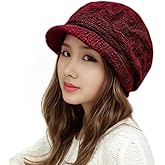 XYX Women's Winter Wool Lined Elastic Knitted Hat Visor Beanie Trendy Warm Hat