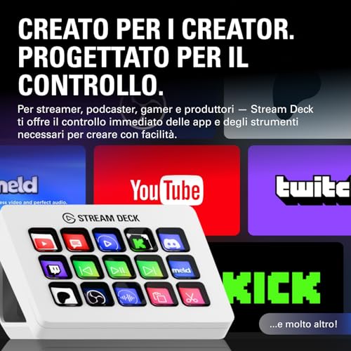 Stream Deck MK.2 White – Controller da studio, 15 tasti macro, attiva azioni nelle app e in software quali OBS, Twitch, ​YouTube e altro, funziona con Mac e PC