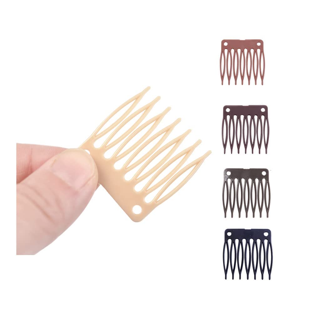50pcs/Lot Hair Comb Slides Plastic 7-teeth Wig Clips Combs for Wig Making (Blonde)
