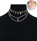 Masedy 18K Gold-Plated Layered Choker Necklace for Women Teen Girls Pendant Necklace Adjustable