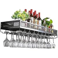 YAGEER JJIAGD Wine Bottle Bar Unit Floating Shelves Loft Wine Rack Wall Shelf Metal Iron Ceiling Rack Storage Wine Racks Hanging Wine Bottle and Glasses Stemware Holder Holder Frame Wine Goblets