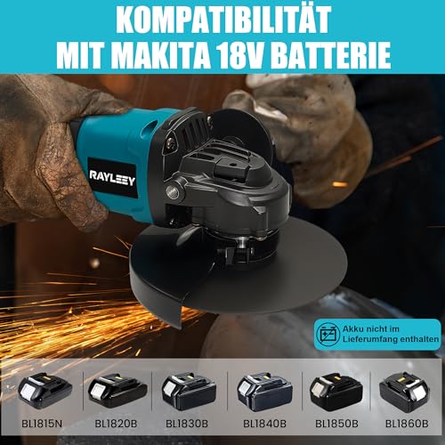 Battery Angle Grinder for Makita 18 V, 125 mm Battery Flex 8500 rpm, 3 Speeds, Cordless Grinder with Non-Slip Handle for Grinding, Cutting and Polishing (without Battery)