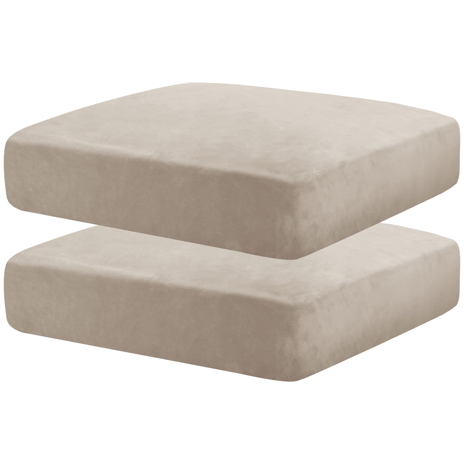 CHELZEN Velvet Sofa Seater Cushion Cover, Super Stretch Sofa Cushion Slipcovers, Soft Couch Cushion Covers Furniture Protector for Living Room (1 Seater*2, Khaki)