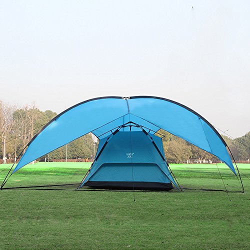 Hasika 15.7 x 15.7 Ft Outdoor Sunshade Basecamp Shelter Tripod Beach Shelter Canopy Fiberglass Poles Family Triangular Sun Shade Camping