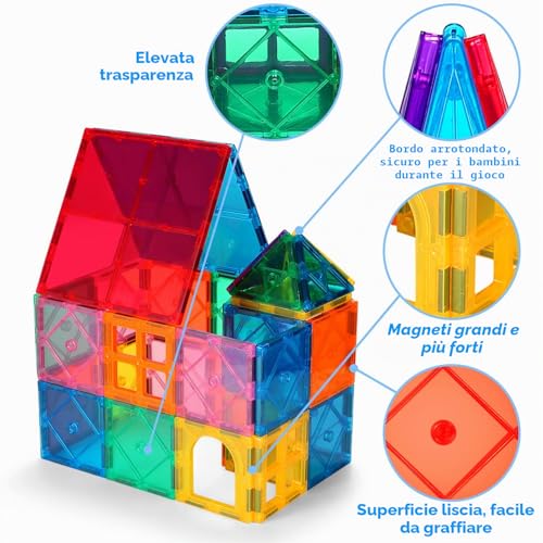 Katiago Magnetic Buildings 64 Pieces 3D Educational Blocks Magnets Set Toys for Children STEMS Creativity Montessori for 3+ Years Old Boys