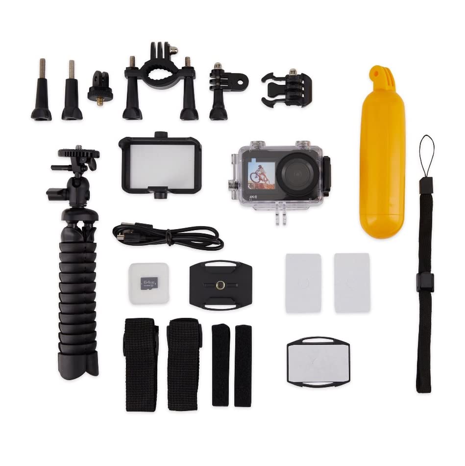 Vivitar 4K Ultra HD Action Camera Bundle Dual Screens, WiFi, 64GB SD, 2 Batteries, Waterproof