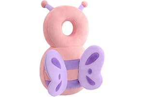 BORDSTRACT Cartoon Baby Head Protector Backpack, Soft, Breathable, and Adjustable, for 0-3 Years Old(Pink Butterfly Plush)