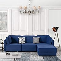 Navy Blue Modular Sectional Sofa Couch Convertible Sofa Sectional Reversible Chaise Ottoman 3 Piece (Custom Couch Feature) Modern L-Shaped Sectional Sofa from 2Pc Loveseat to Chaise Ottoman Sofa