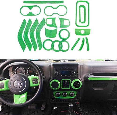 20pcs/set Full Interior Decoration Cover Trim Kit for Jeep Wrangler 4 Door 2011-2015 (Green, Air Outlet Trim &amp; Door Inner Handle Trim &amp; Handbrake Trim)