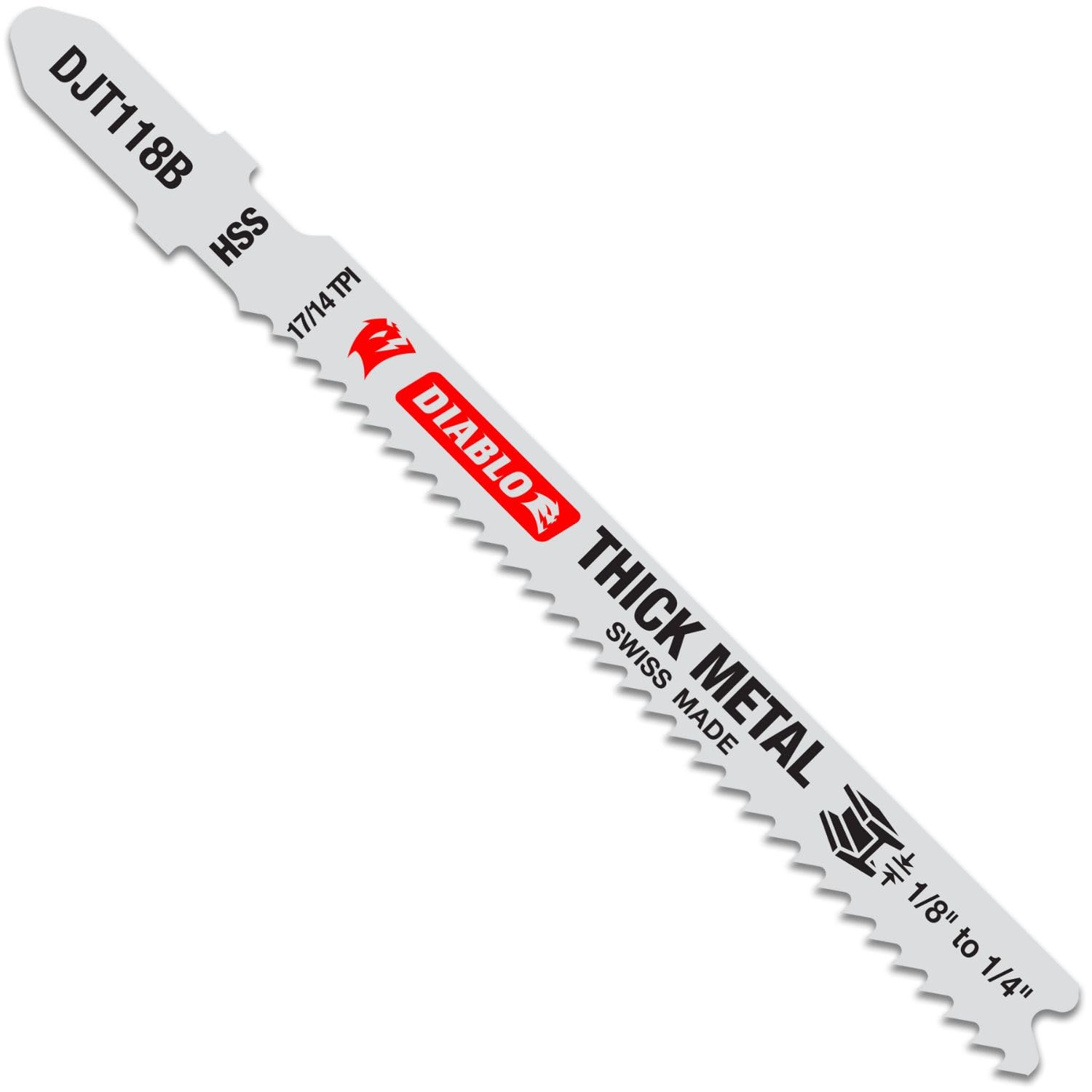 Photo 1 of Diablo High Speed Steel Jig Saw Blades for Thick Metal - T-Shank, 3-5/8" Length, High Speed Steel Tooth Design, 17/14 TPI, 5-Pack - DJT118B5