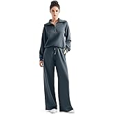 SUUKSESS Women 2 Piece Lounge Matching Set Wide Leg Sweatpant Half Zip Sweatshirt