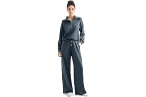 SUUKSESS Women 2 Piece Lounge Matching Set Wide Leg Sweatpant Half Zip Sweatshirt