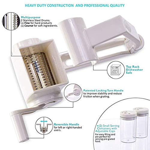 Binmer (TM) Kitchen Rotary Stainless Steel Cheese Grater Shredder Cutter Veggie Chopper Grinder With 3 Drum Blades
